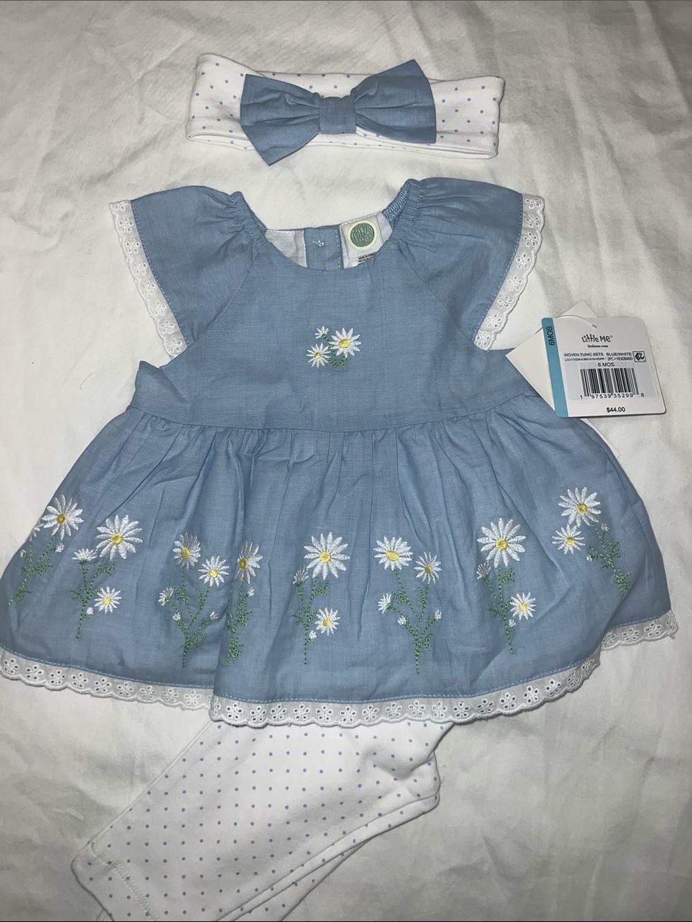 Little Me Light Blue Daisy Embroidered Dress